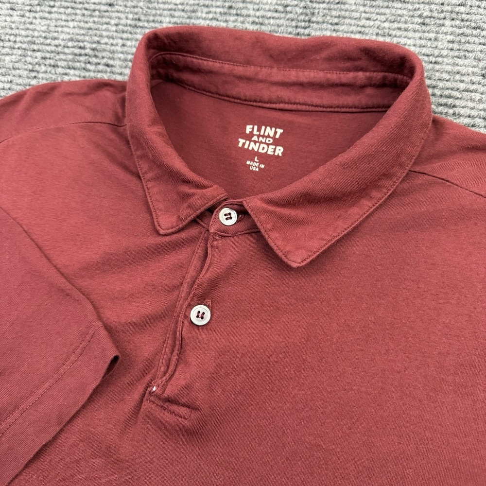 Flint And Tinder Polo Shirt Men's Size Large Short Sleeve Solid Red Soft Cotton